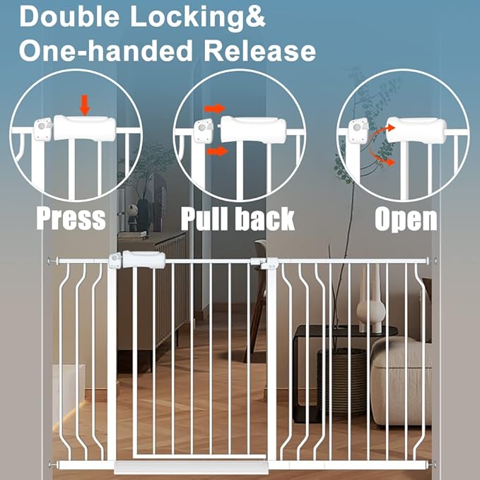 Extra Wide Baby Gates 48-53 Inch Child Dog Pet Gate Indoor Adjustable Safety Child Gates for House Doorway Stairs Banister Walk Through Doggie White