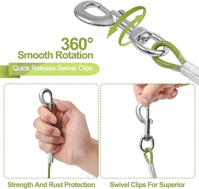 Tie Out Cable for Dogs,100FT Dog Leads,Heavy Duty Tie Out Cable for Large Dogs Up to 125lbs,Durable Dog Runner Tether Line for Outdoor,Yard