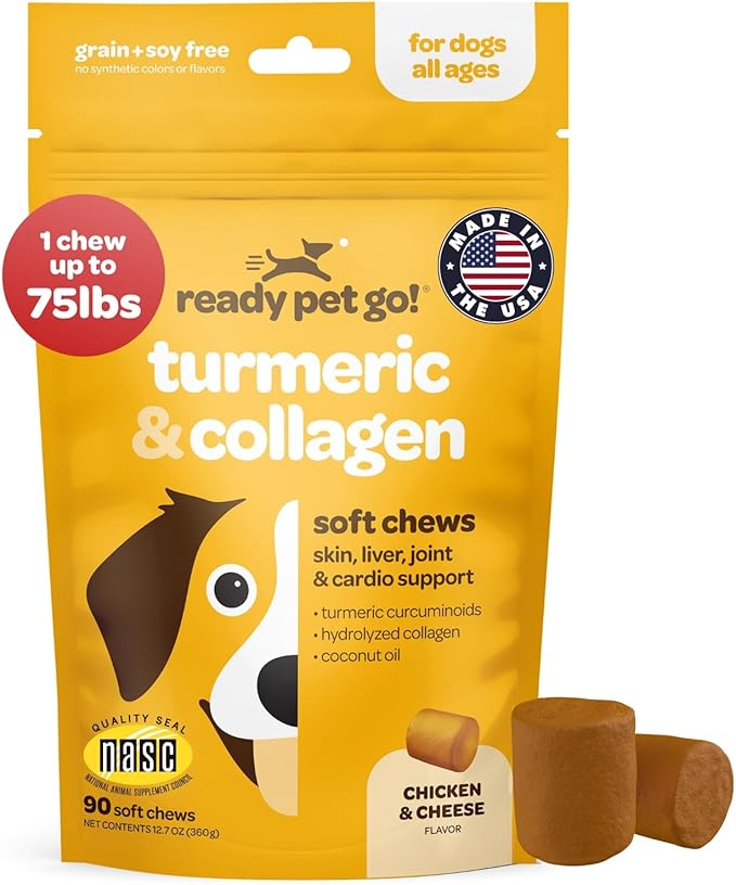 Turmeric for Dogs Soft Chews | Hip and Joint Chews for Dogs Comfort & Mobility with Collagen for Dogs | Dog Joint Supplement for All Ages Breeds & Sizes | NASC Certified & Made in The USA | 90 Chews