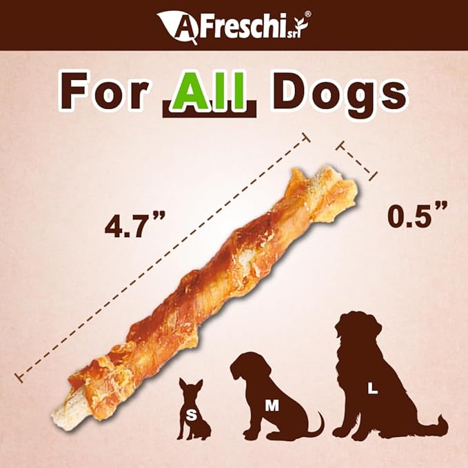 Afreschi Wrapped Turkey Tendon with Brown Rice Stick 3.5 oz, USA-Sourced Turkey Tendon, Dog Treats for Wrapped Series, All Natural Human Grade Dog Treat, Hypoallergenic, Rawhide Alternative