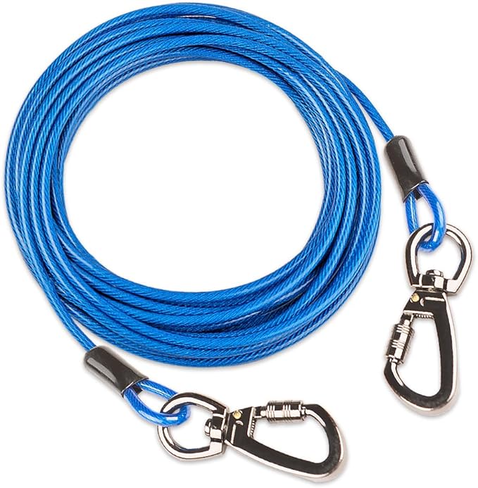 Dog tie Out Cable, 10/20/25/30/50/70/100 feet, Suitable for Dogs up to 350 pounds, Dog Cable with Swivel Buckle, Lightweight, Non-Winding, for Outdoor Camping, Yard Dog Cable (Blue, 10FT)
