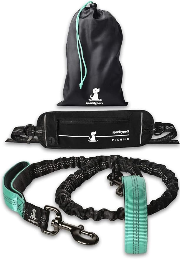 SparklyPets Hands Free Dog Leash for Medium and Large Breeds – Professional Harness with Reflective Stitches for Training, Walking, Jogging and Running Your Pet (Premium Teal, for 1 Dog)
