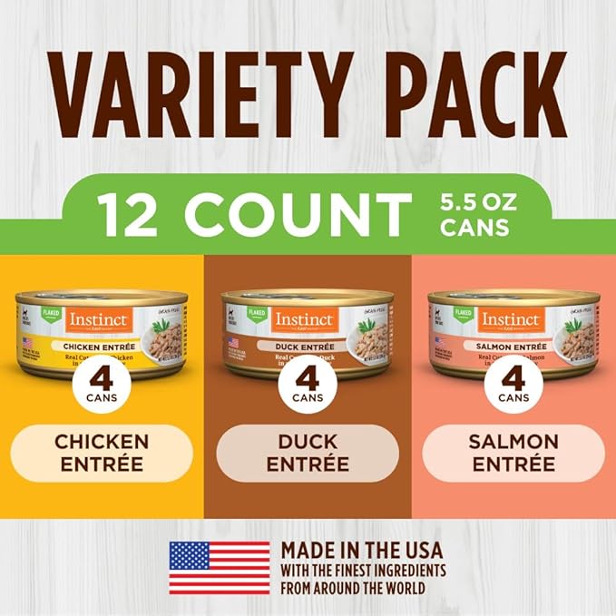 Instinct Flaked Entrée Wet Canned Cat Food - Variety Pack, 5.5 oz. Cans (Pack of 12)