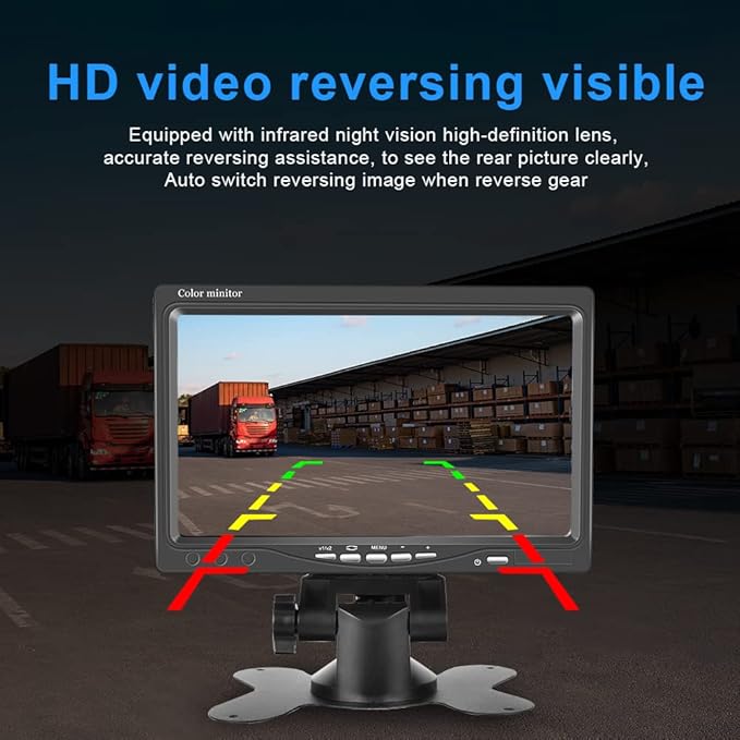 Hikity Backup Camera with Monitor Kit, Waterproof 18 IR LED Night Vision Reverse Camera + 7" Rear View Monitor Vehicle Parking System for RV Bus Trailer Truck (65ft Video Cable+ Cigarette Lighter)