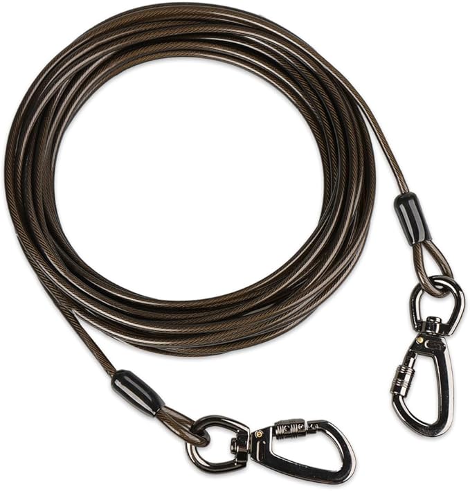 Dog tie Out Cable, 10/20/25/30/50/70/100 feet, Suitable for Dogs up to 350 pounds, Dog Cable with Swivel Buckle, Lightweight, Non-Winding, for Outdoor Camping, Yard Dog Cable (Black, 20FT)