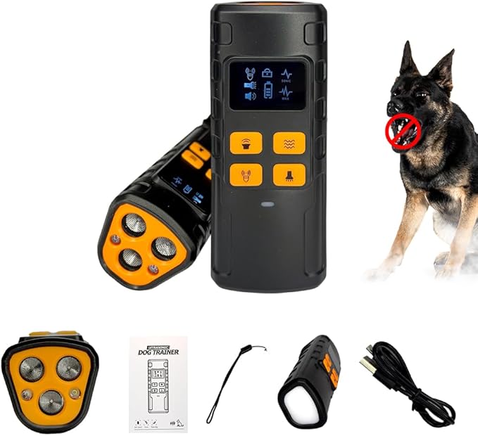 Dog Bark Deterrent Device, 4-in-1 Ultrasonic Anti Barking, 6 Training Modes 60 FT Range No More Barks Indoor Outdoor Behave Humane, Compact Bark Control for Dogs & Cats IPX6 Waterproof, Rechargeable