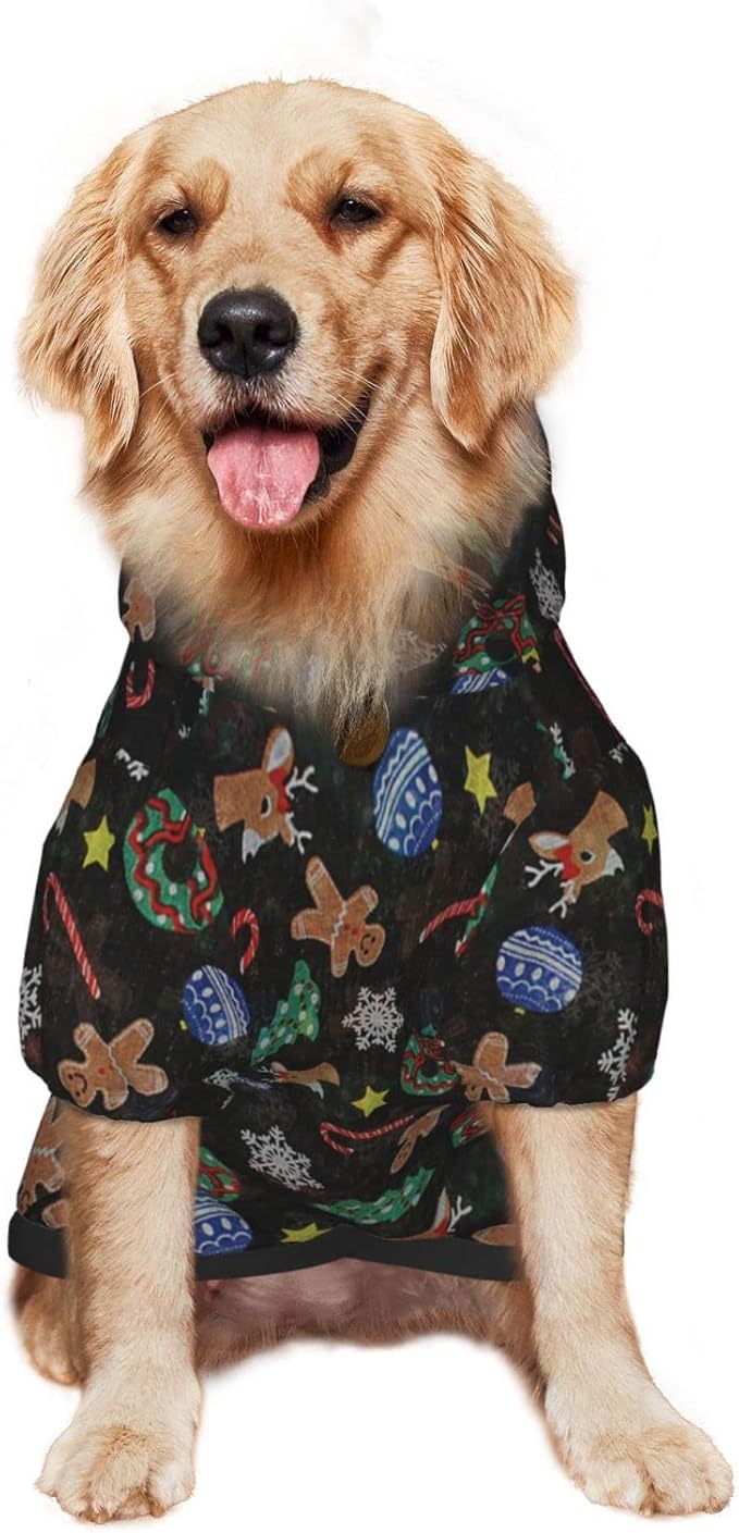 Xmas Tree Reindeer Ginger Cookie Hoodie,Christmas Cosplay Dog Clothes with Pocket and Hat Winter Clothes Sweaters X-Small