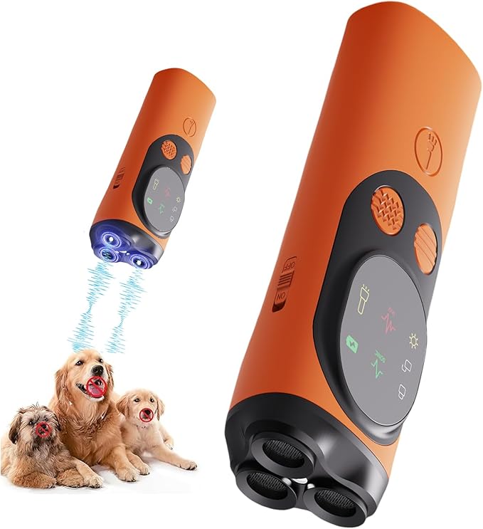 Dog Bark Deterrent Devices,3X Ultrasonic Anti-Barking &Torch 32ft Range Indoors Outdoors Dog Training Puppy Training Buttons Clicker Compared to Dog Whistle Barkshield Quiet Safe Rechargeable Compact