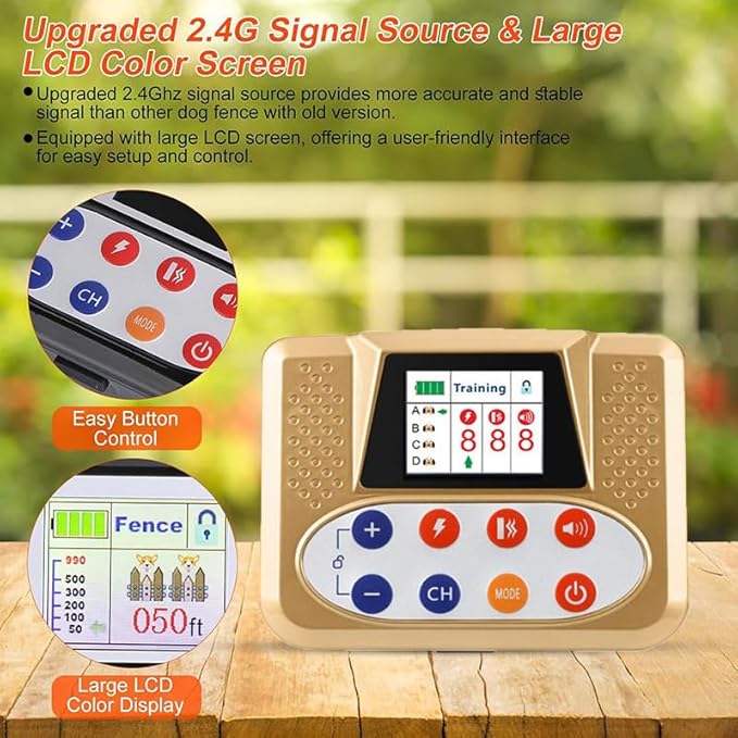 Wireless Dog Fence, Electric Dog Fence & Remote Training Collar, Vibration & Shock, IP65 Waterproof Collar for Large and Medium Dogs with 3 Training Modes, Dog Container Boundary System,for2dogs