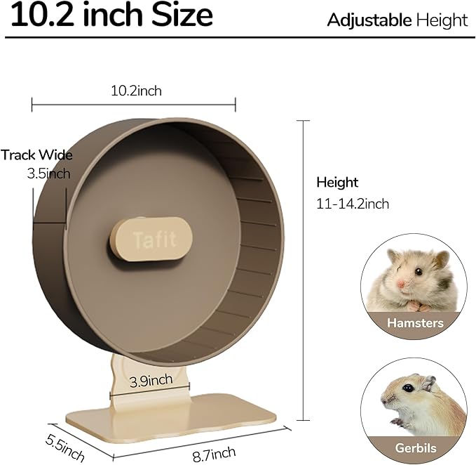 Quiet Hamster Wheel 10.2 Inch Dual-Bearings Silent Small Animals Running Exercise Wheel Height Adjustable for Syrian Hamsters, Gerbils, Rats, or Other Small Pets, Passionfruit Yellow