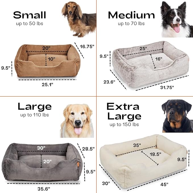 FUZI Luxury Aesthetic Dog Bed for Large Dogs with Washable Cover, Pet Couch, Pet Bed with Sides, Non-Slip Bottom, Soft and Durable Calming Dog Bed, Faux Fur Cover, Large 35.6x28.5x9.5 Light Grey