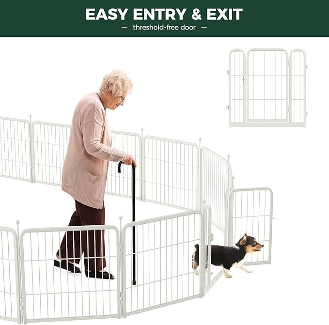 FXW Rollick Unleashed Dog Playpen for Indoor, Yard, RV Camping, 45 inch 24 Panels for Large Dogs, White│Patented