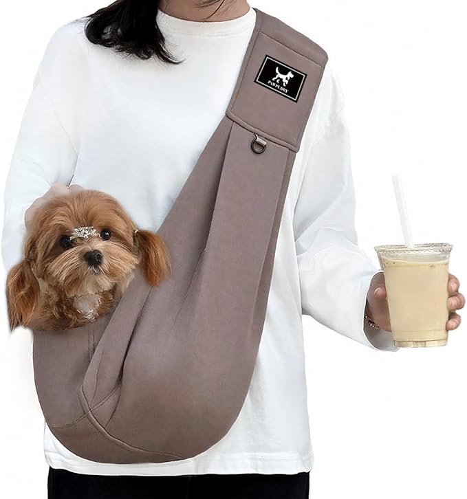 Dog & Cat Carrier Sling, Adjustable Soft Padded Shoulder Puppy Carrier, Hands-Free Dog Carrier Bag with Double Safety Buckles Premium Material for Outdoor Travel （Caramel, M）
