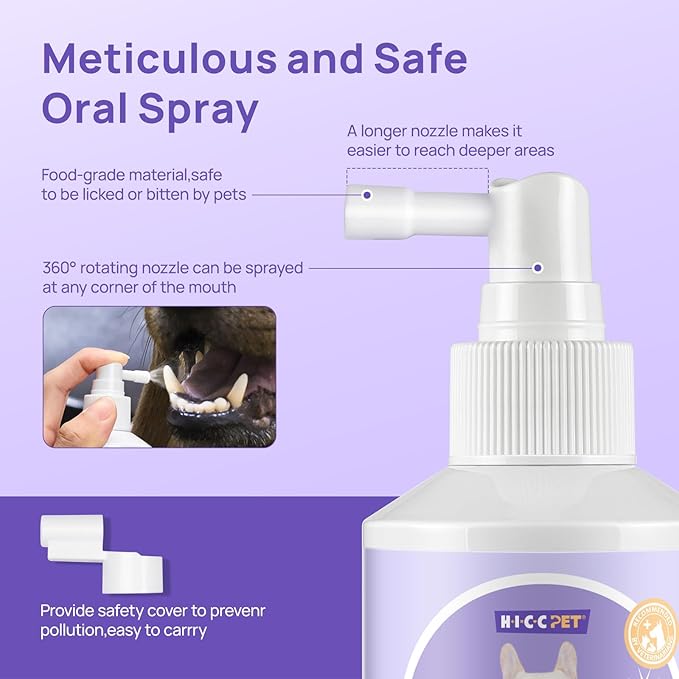 HICC PET Dog Dental Care Spray, Vet-Recommended Dog Breath Freshener, Soothing Bad Breath Caused by Plaque and Red Gums for Dogs & Cats, Dog Gingivitis Treatment and Prevent Oral Infections, 5.1 Fl Oz
