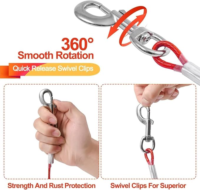 Tie Out Cable for Dogs,150FT Dog Leads,Heavy Duty Tie Out Cable for Large Dogs Up to 125lbs,Durable Dog Runner Tether Line for Outdoor,Yard