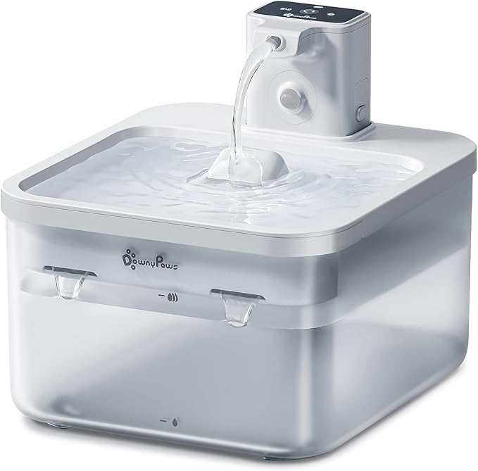 DownyPaws Battery Operated Cat Water Fountain, 84oz/2.5L Fursink Wireless Pet Water Fountain for Cats Inside, Automatic Dog Water Dispenser with Motion Sensor, Ultra Quiet Pump, BPA-Free, White