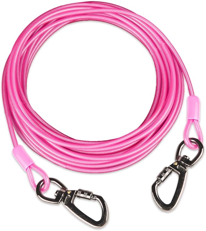 Dog tie Out Cable, 10/20/25/30/50/70/100 feet, Suitable for Dogs up to 350 pounds, Dog Cable with Swivel Buckle, Lightweight, Non-Winding, for Outdoor Camping, Yard Dog Cable (Pink, 50FT)