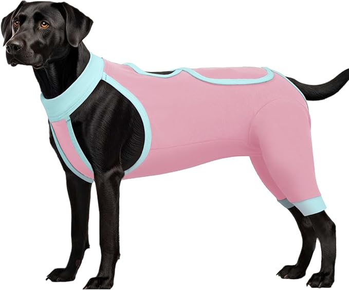 ROZKITCH Dog Surgery Leg Sleeve Rear Legs, Male Female Pet Prevent Licking Wound Elbow Knee Protector, Dog Recovery Suit Cone Collar Alternative Pants Shirt for Wound Heal Wrap Pink L