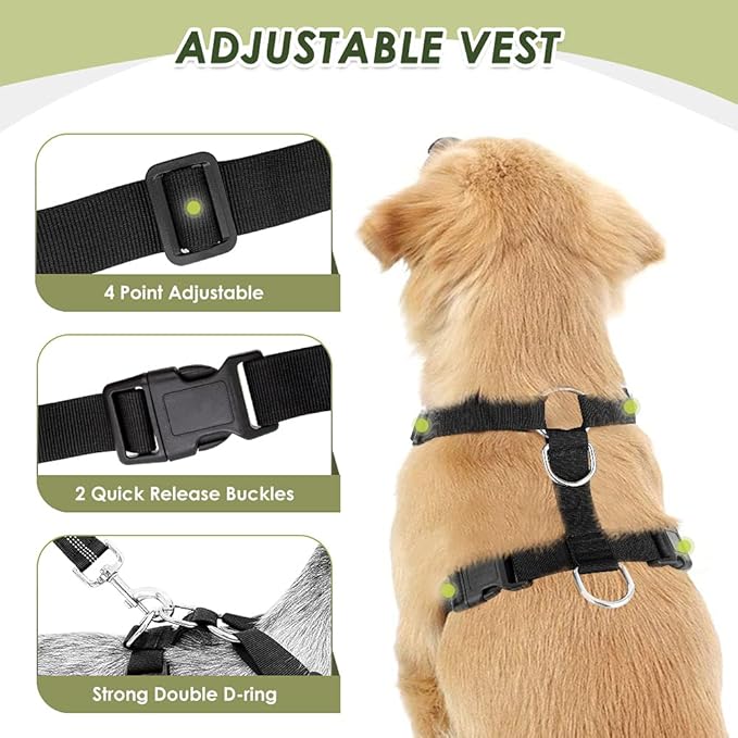 SlowTon Dog Seat Belt Harness for Car, Dog Car Harness Adjustable Mesh Breathable & Dog Seatbelt Safety Tether with Elastic Bungee for Small Medium Large Pets(Black, Double Clip, XXXS)