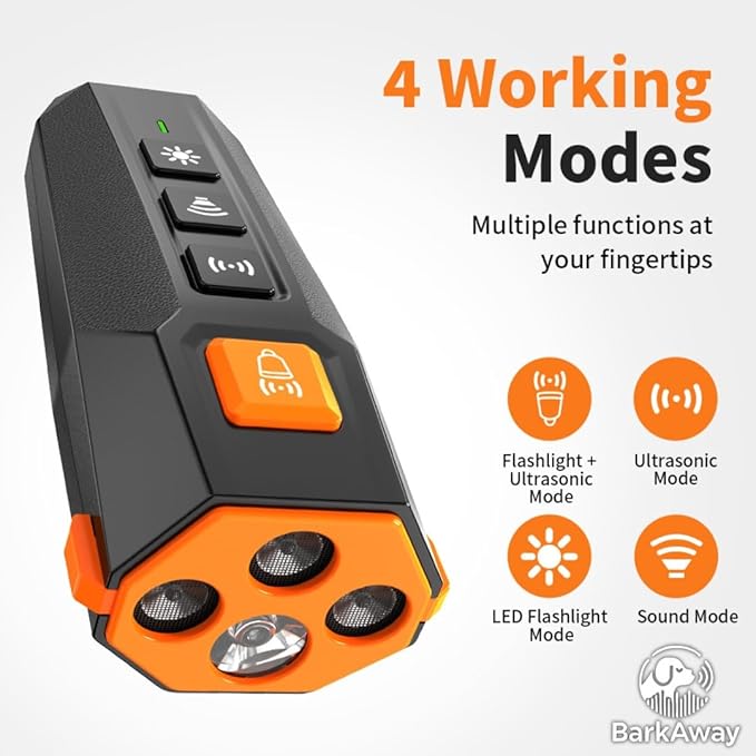Ultrasonic Dog Bark Deterrent for Small, Medium, Large Breeds - Dog Bark Deterrent Devices with 4 Working Modes, LED Flashlight – 2 in 1 Pet Training Device with Wide Range, Humane Technology