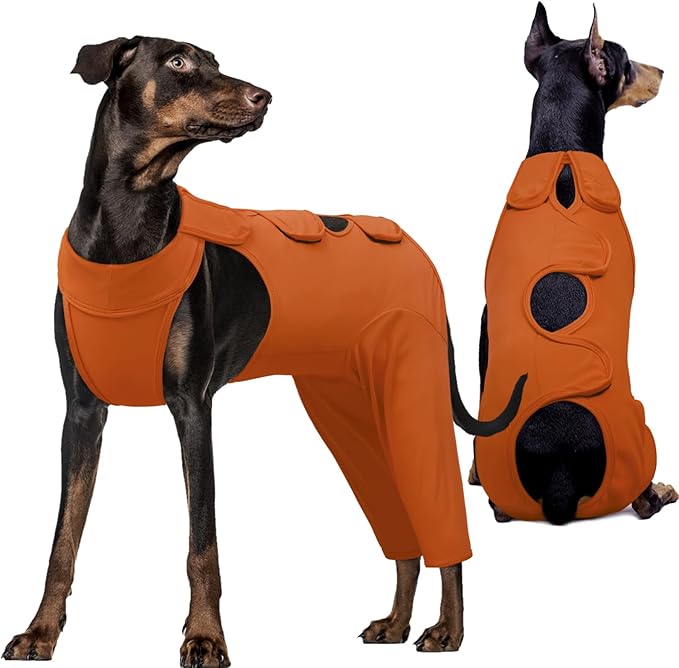 Kuoser Recovery Suit for Back Legs, Thigh Wound Protective Sleeve, Recovery Sleeve for Female Male Dogs, Onesie After Surgery, Pet Surgical Suit for Spay Neuter, Brown L