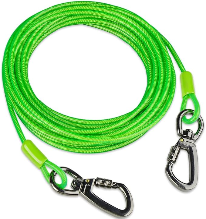 Dog tie Out Cable, 10/20/25/30/50/70/100 feet, Suitable for Dogs up to 350 pounds, Dog Cable with Swivel Buckle, Lightweight, Non-Winding, for Outdoor Camping, Yard Dog Cable (Green, 20FT)