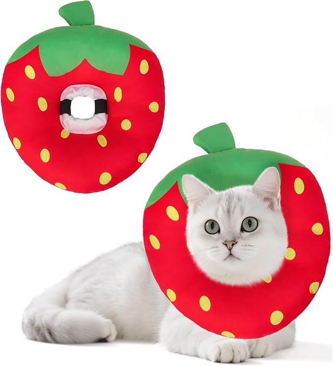 BEAUTYZOO Cat Cone Collars Soft, Cat Recovery E Collars After Surgery to Stop Licking, Adjustable Elizabeth Circle Collar Cute Pet Donut Pillow for Cats Kitten Small Dogs,Strawberry S