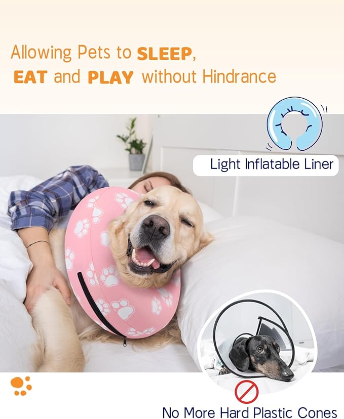 Supet Inflatable Dog Cone Collar Alternative After Surgery, Doggie Neck Donut Collar Recovery ECollar for Post Surgery, Soft Dog Cone for Small Medium Puppies Cats