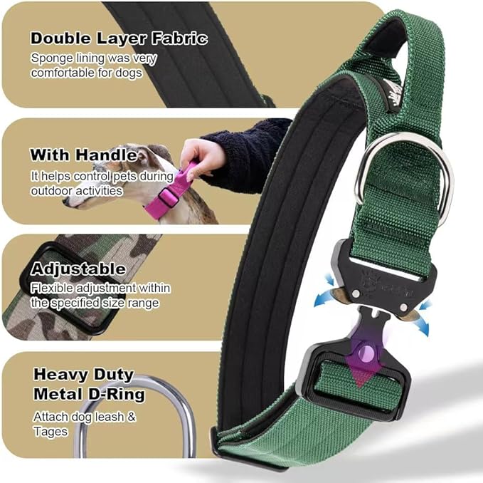 TSPRO Premium Dog Collars Tactical Dog Collar with Handle and Heavy Duty Quick-Release Metal Buckle Durable Thick and Adjustable for Medium to Large Dogs (Cyan Gradient M)