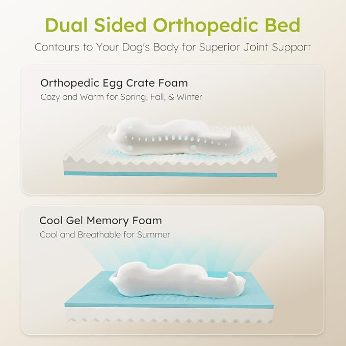 Dog Beds for Large Dogs, Orthopedic Dog Bed with Cooling Gel Memory Foam, Waterproof Large Pet Bed with Removable Washable Cover, 36" Pet Sofa Couch Dutch Velvet with Bone Toy, Brown