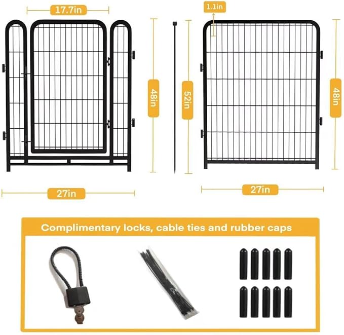 Dog Playpen 48inch 12 Panels, Puppy Playpen Indoors, Dog Fence Outdoor for Yard, Wide Door Low Threshold Garden Fence for Medium/Large Pets. Black Dog Pens Total 26.6 Ft(L)