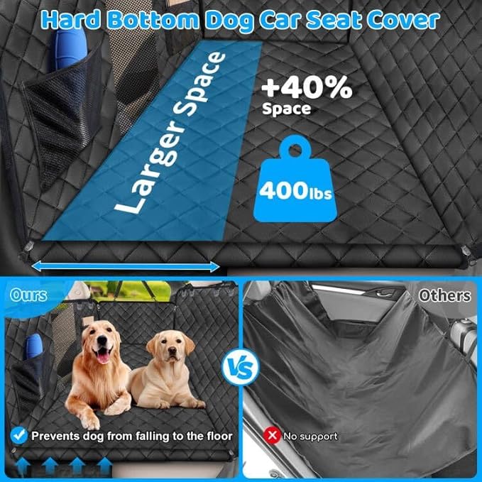 URPOWER XL Dog Back Seat Extender for Crew Cab Truck, Hard Bottom Dog Car Seat Cover Waterproof Dogs Car Hammock Pet Backseat Bed, Pet Truck Accessories for F150 / RAM 1500/ Tundra Crew Cab
