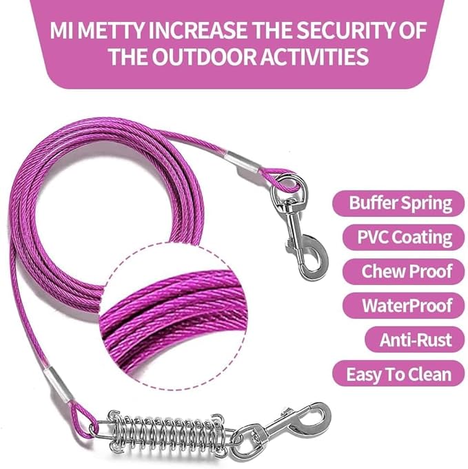 Tie Out Cable for Dog,25FT Dog Leads with Swivel Hook and Shock Spring,Heavy Duty Tie Out Cable for Large Dogs Up to 125lbs,Durable Dogs Runner Tether Line for Outdoor,Yard