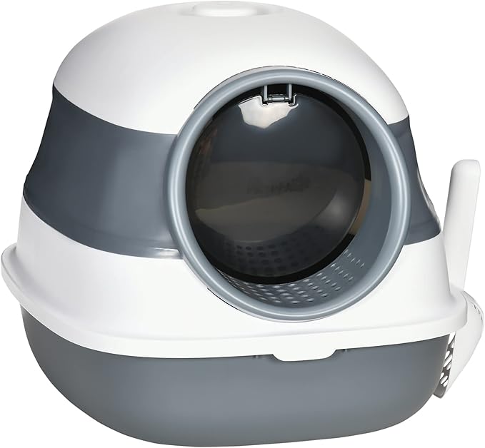 PawHut Cat Litter Box with Lid, Covered Litter Box w/High Sides, Air Freshener, Large Two-Way Entrance Kitty Toilet, Foldable, Easy Clean, White