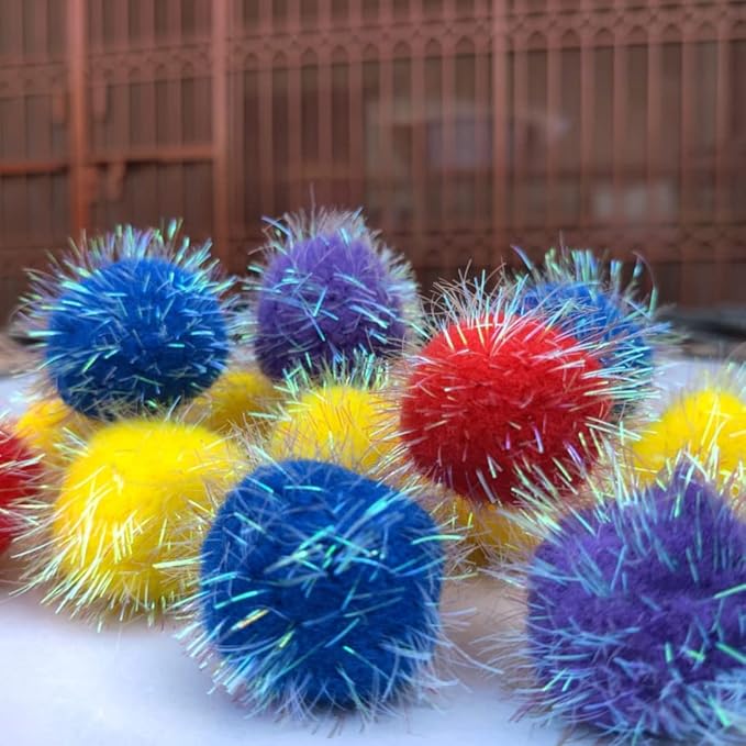 20 Pieces 2 inches Sparkle Pom Pom Balls for Cat - Interactive Glitter Balls, Multicolor, Best as Kitten Play Toys