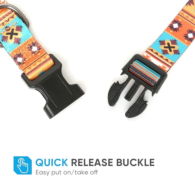 HEELE Dog Collar, Adjustable Soft Dog Collar for Small Medium Large Dogs,Bohemia Patterned Puppy Collars with Quick Release Buckle S Length 9.84''-14.96'