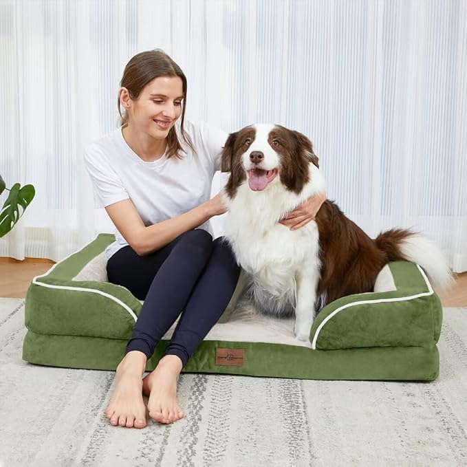 Comfort Expression Orthopedic Bolster Dog Beds Extra Large, XL Dog Beds Waterproof Dogs Beds, Washable Dogs Beds Sofa with Removable Cover & Non-Slip Bottom(X-Large,Light Green)
