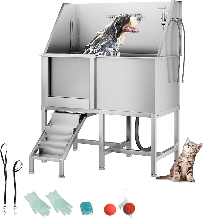 50" Dog Bathtub for Large Dogs, Professional Dog Washing Station with Wash Tub Attachment, Bath Pool for Outdoor, Indoor Shower and Grooming (50" Left Door)