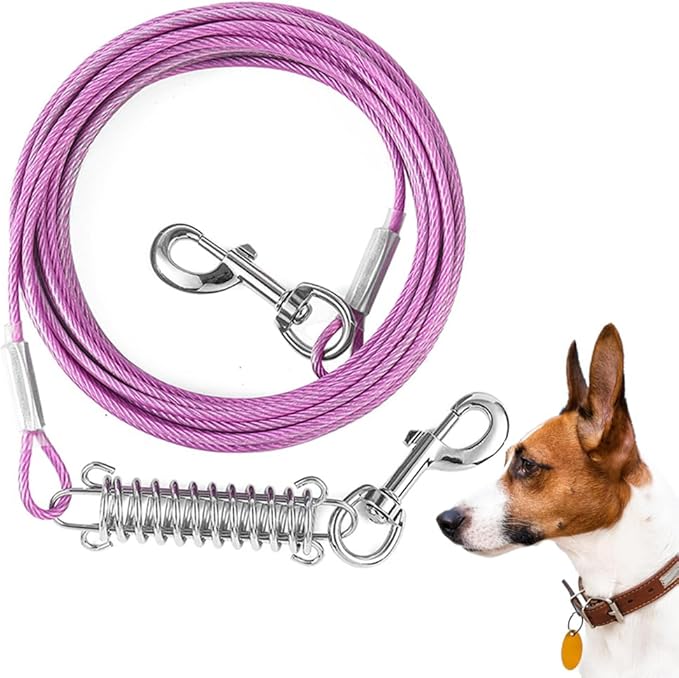 Tie Out Cable for Dog,25FT Dog Leads with Swivel Hook and Shock Spring,Heavy Duty Tie Out Cable for Large Dogs Up to 125lbs,Durable Dogs Runner Tether Line for Outdoor,Yard