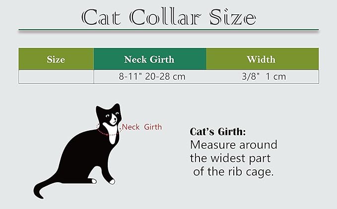 CHUKCHI Heart Bling Cat Collar with Safety Belt and Bell 8-11 Inches (Black)
