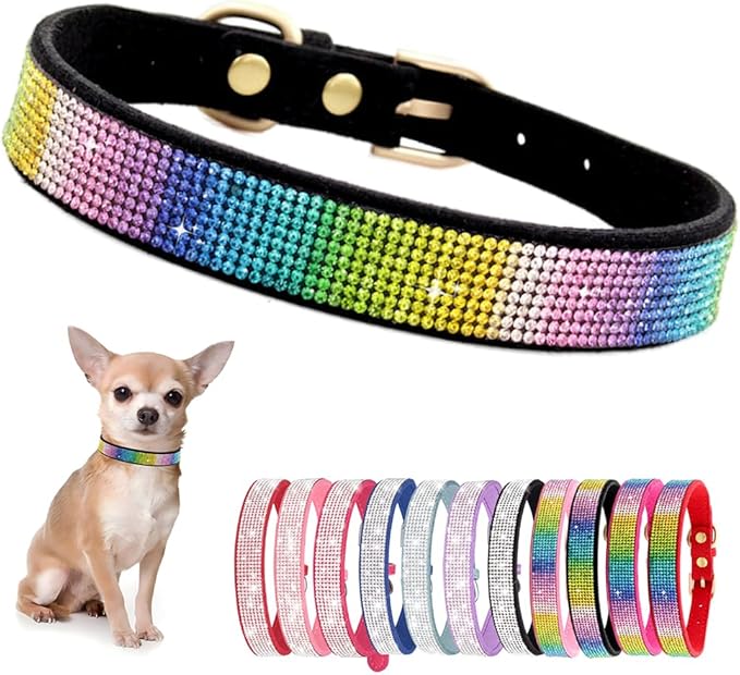Rhinestone Dog Collar for Small Dogs, Bling Diamond Fancy Crystal Glitter Pretty Jewel Pet Puppy Collars for XXS XS Small Medium Large Breed Girl Dogs Female Cats Kitten, Colorful Black S