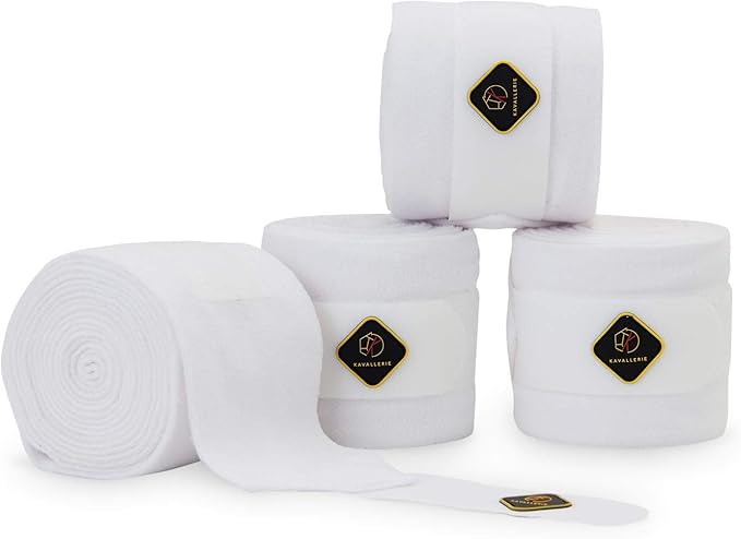 Kavallerie Classic Bandage for Horses, Distributes Pressure Evenly Therapeutic Breathable Fleece Material, Stretchy, Provides, Leg Protection and Support - White - (4 Units per Pack)