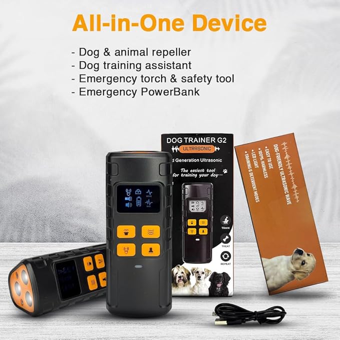 Dog Bark Deterrent Device, 4-in-1 Ultrasonic Anti Barking, 6 Training Modes 60 FT Range No More Barks Indoor Outdoor Behave Humane, Compact Bark Control for Dogs & Cats IPX6 Waterproof, Rechargeable