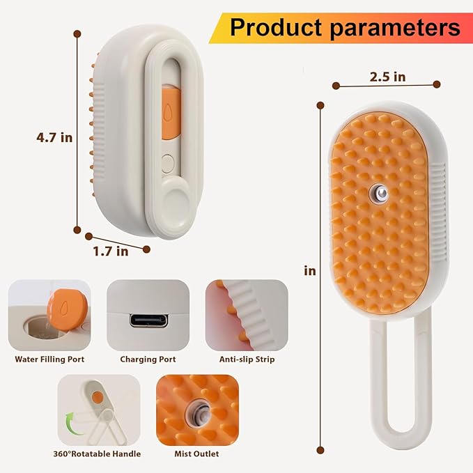 (2PCS) 4 in 1 Cat Steam Brush for Shedding, 2025 New Rechargeable Steam Pet Brush, Massaging and Cleaning Shedding Pets Hair (khaki+white)