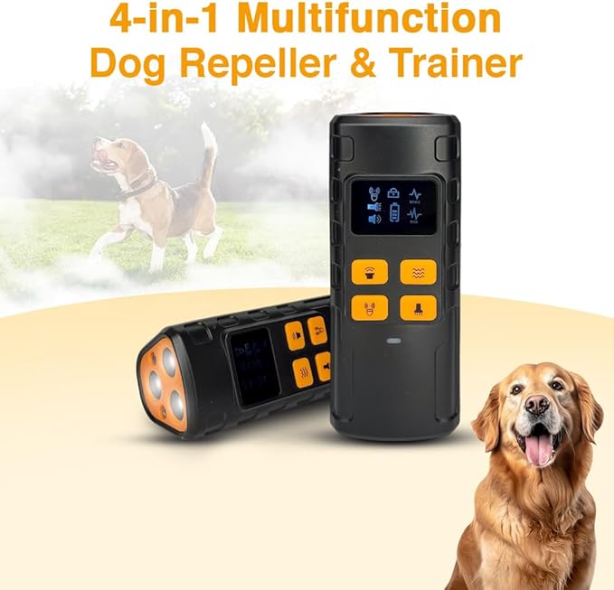 Dog Bark Deterrent Device, 4-in-1 Ultrasonic Anti Barking, 6 Training Modes 60 FT Range No More Barks Indoor Outdoor Behave Humane, Compact Bark Control for Dogs & Cats IPX6 Waterproof, Rechargeable