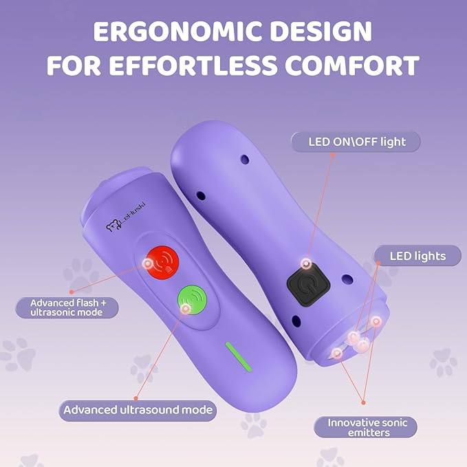 Dog Bark Deterrent Device - Rechargeable Ultrasonic Anti Barking Device for Dogs Effective Control up to 50 Ft Safe and Humane for Indoor and Outdoor Use Purple