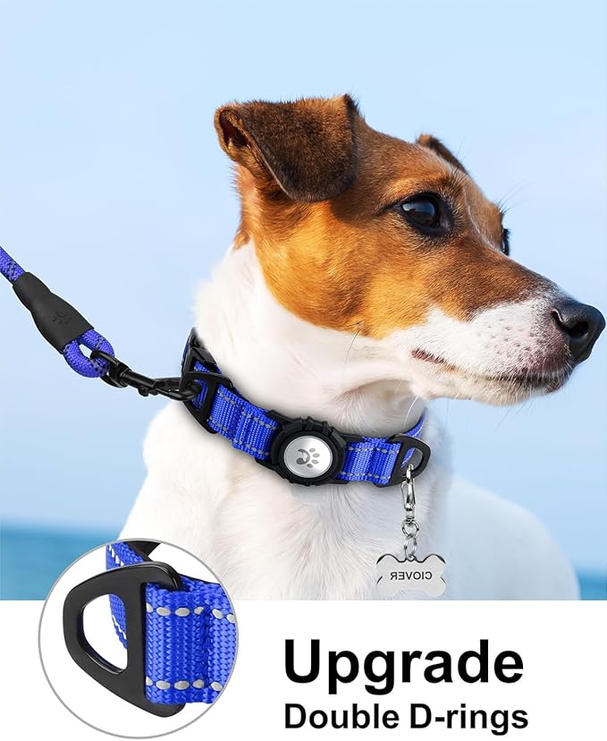 TagME Airtag Dog Collar,Waterproof Reflective Pet Collar with Airtag Holder,Soft Padded and Double D-Rings for Puppy,Navy Blue