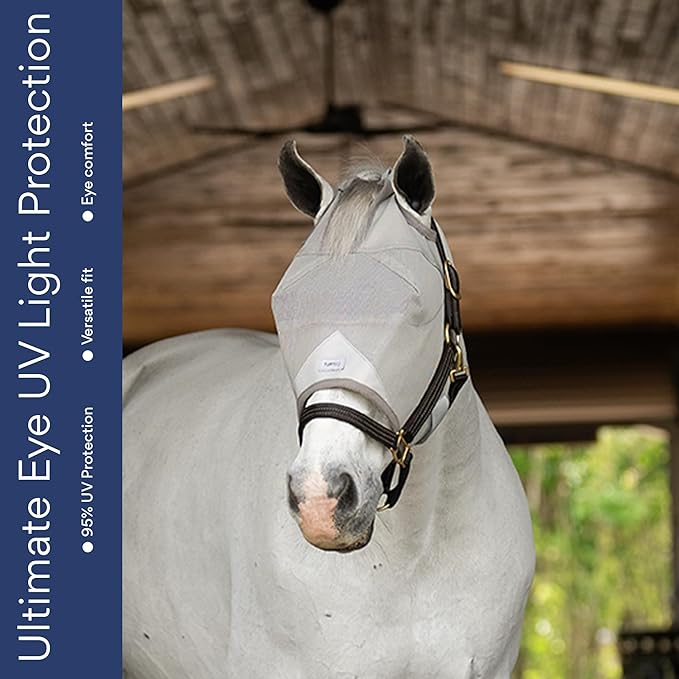 Horse Fly Mask Without Ears | 95% UV Eye Protection | Built-in Visor | Breathable, Lightweight Mask | Adjustable Fit for Horses Medium/Large Size