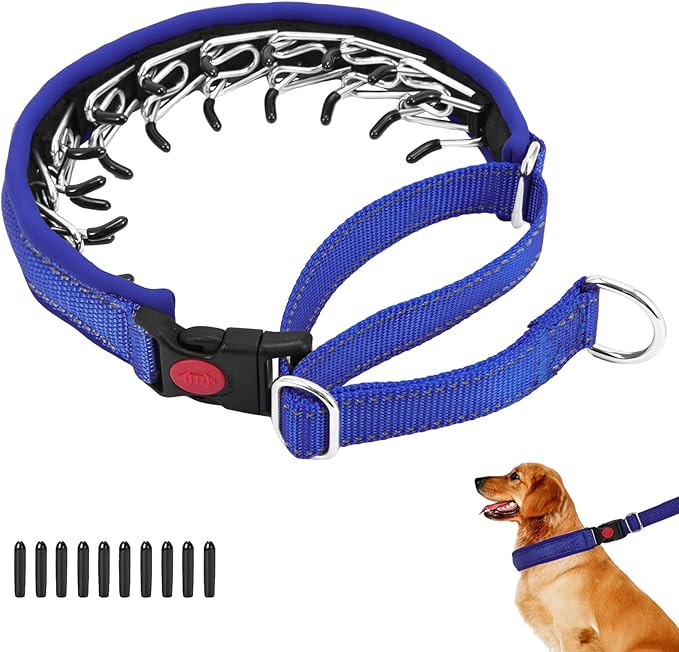 Martingale No Pull Dog Collar for Large Medium Small Dogs, Heavy Duty Nylon Reflective Adjustable Anti Pull Slip Collar with Buckle for Training Walking L Dark Blue