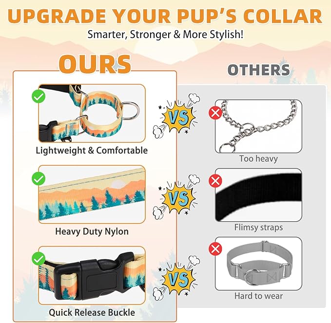 KOOLTAIL Martingale Collar for Dogs, Soft Padded Nylon Heavy Duty Dog Collar for Small Medium Large Dogs, Adjustable No Pull Durable Wide Puppy Training Collar with Pattern Design for Boys Girls, S